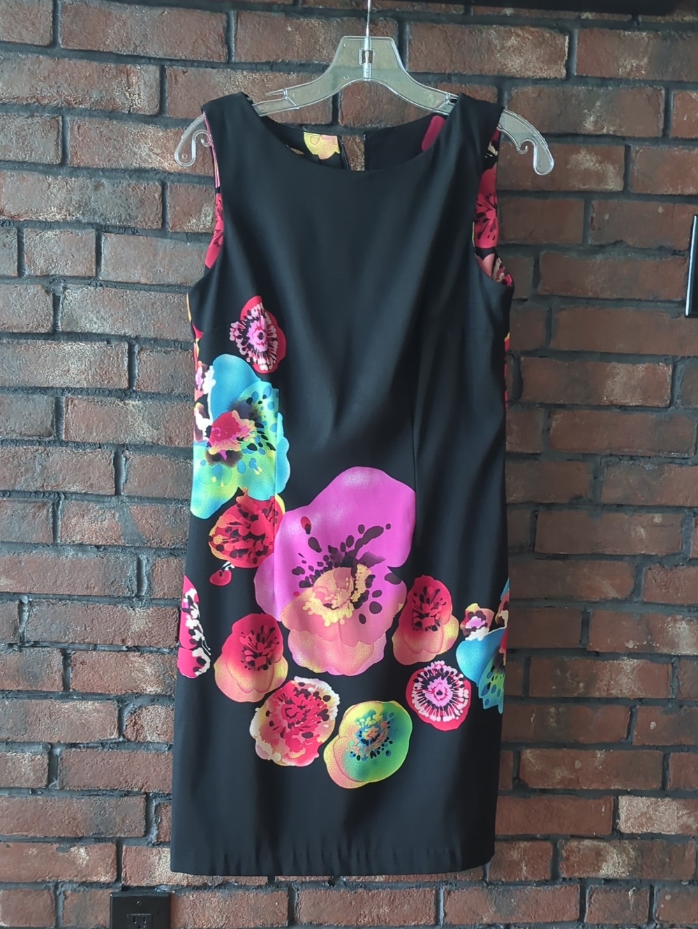 Sleeveless Black Floral Sheath Dress - Vibrant Multi